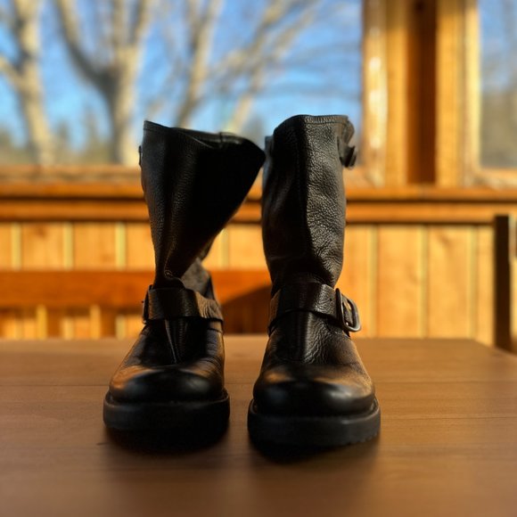 FRYE Veronica Leather Combat Boots - Black Butter-Soft Leather - Picture 2 of 6